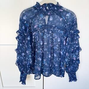 French Connection Anifrida Arica Pleat-Sleeve Top Women’s XS Blouse, Long Sleeve